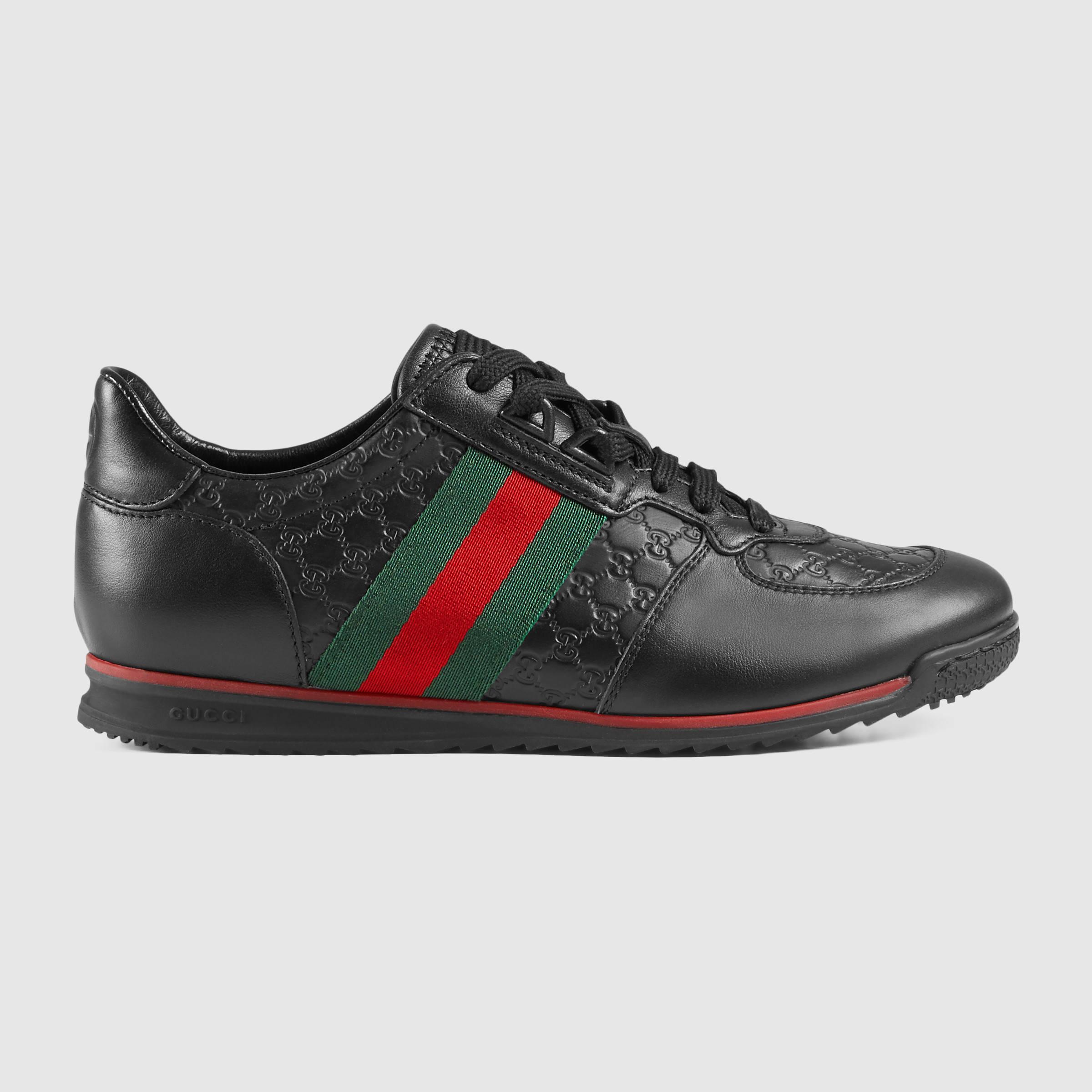 Gucci Leather Logo Embossed  Sneakers in Black Lyst